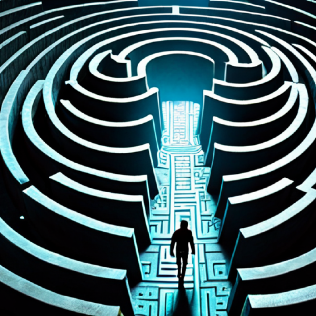 ** A person walking through a maze, some paths are brightly lit, others are dark and confusing. Symbolizes navigating memories and therapy as a compass. Style: slightly surreal, symbolic.

**