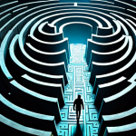** A person walking through a maze, some paths are brightly lit, others are dark and confusing. Symbolizes navigating memories and therapy as a compass. Style: slightly surreal, symbolic.

**