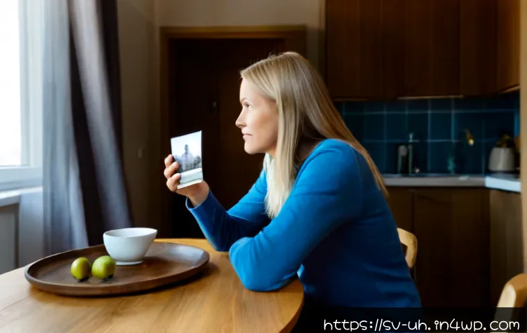 Home 17 과거 자아 화해의 새로운 패러다임 - Photorealistic Scandinavian woman in her early forties seated at a simple wooden kitchen table in a ...